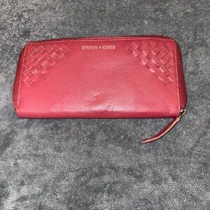 Women's red Union code genuine leather RFID protected wallet